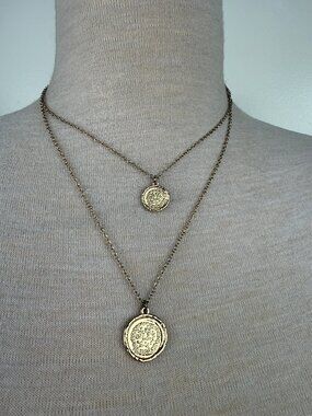 AMBER SCEATS Double Coin Necklace Australia Gold Tone